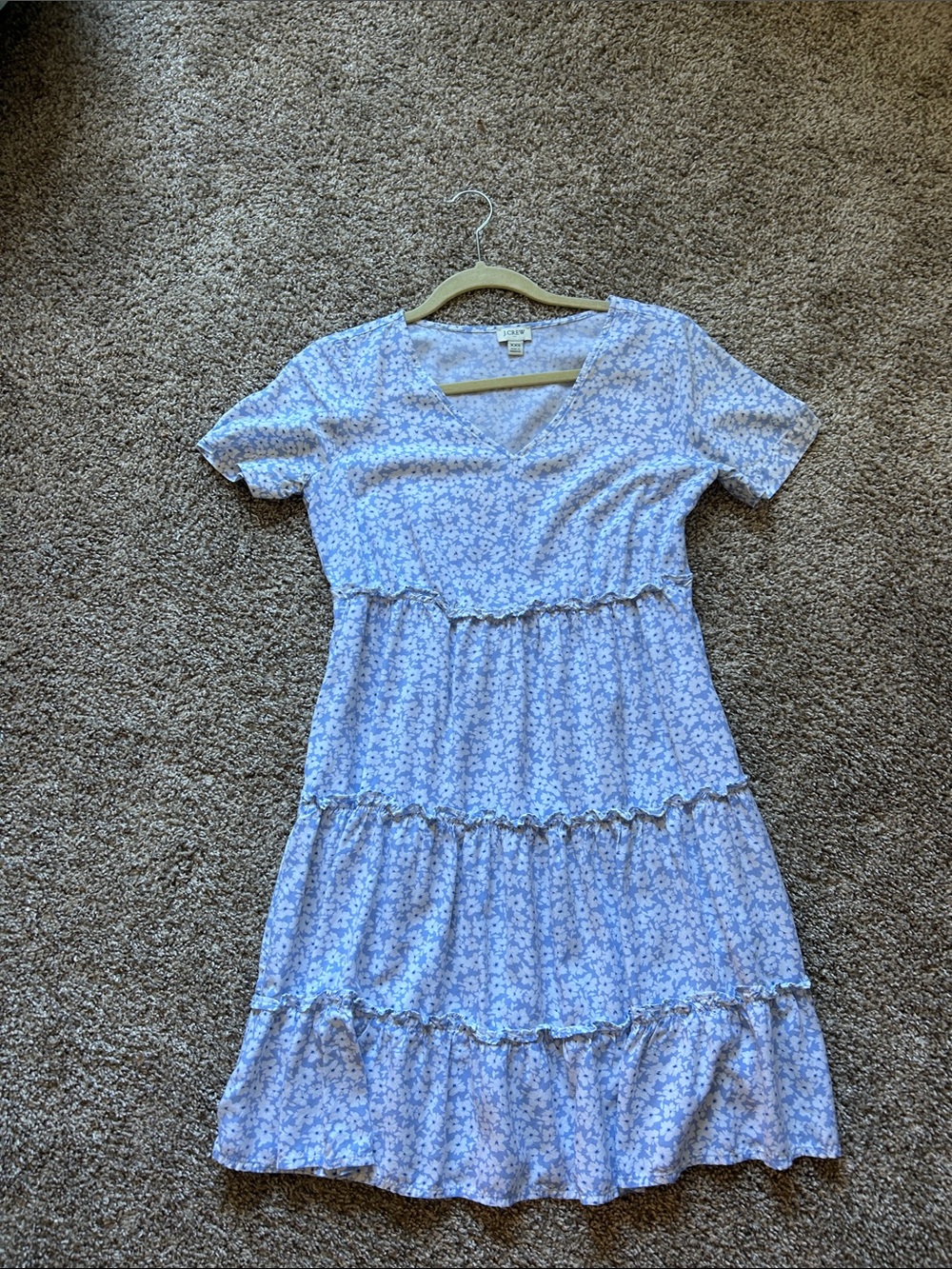 Light Blue Floral Cotton V-Neck Dress